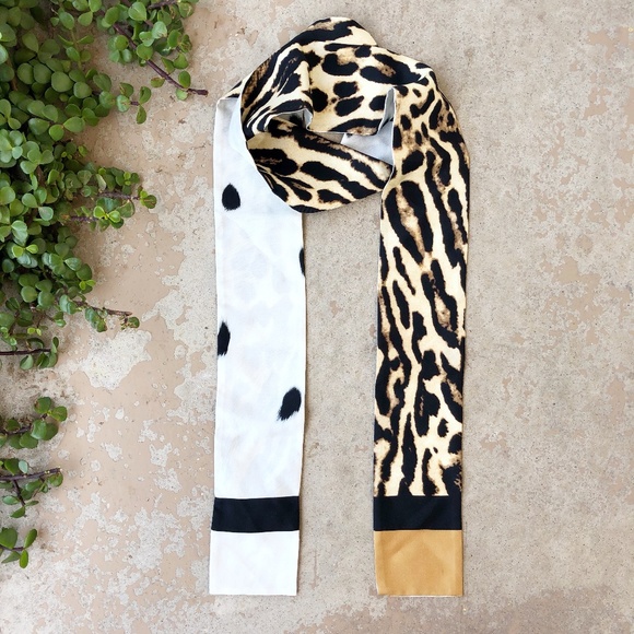 Burberry Accessories - Burberry Leopard Animal Print Silk Skinny Scarf